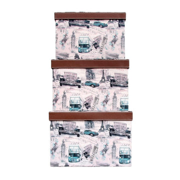 Brown Rectangle Sassy Storage Boxes - Jute & PU (Set of 3) (Large)